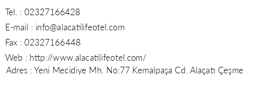 Alaat Life Otel telefon numaralar, faks, e-mail, posta adresi ve iletiim bilgileri